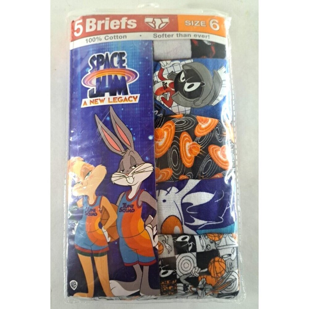 Space Jam Bugs Bunny Movie Boys Underwear SIZE 6 Briefs Cotton 5 PACK Retro